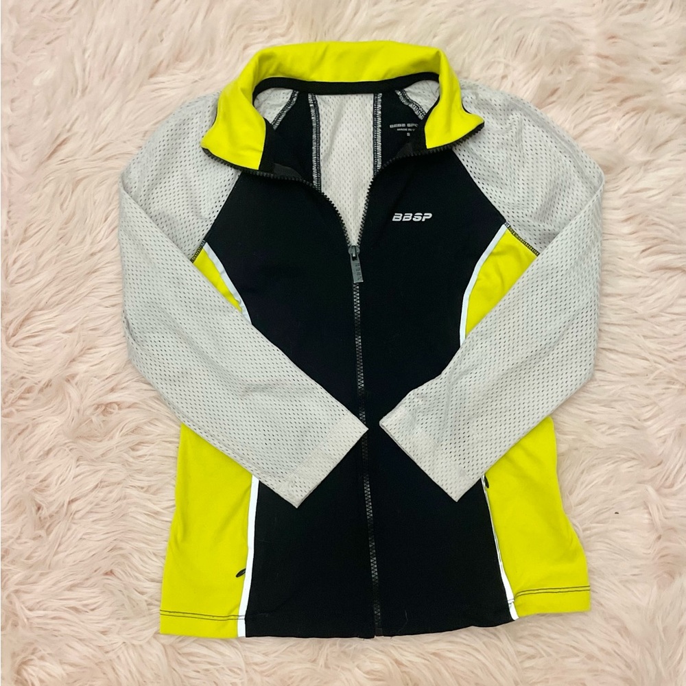 BeBe Sport Black and Yellow Mesh Active Jacket Size Small